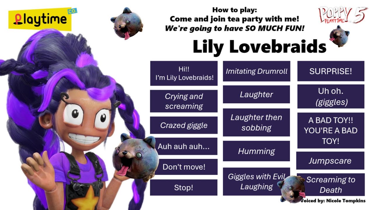 Soundboard of Lily Lovebraids and Gracie Green Poppy Playtime Chapter 5 All Voicelines