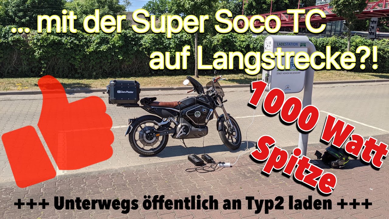 Super Soco TC : unterwegs mit Original- und Schnell-Ladegerät  / öffentlich an Typ2 laden / 2 Akkus