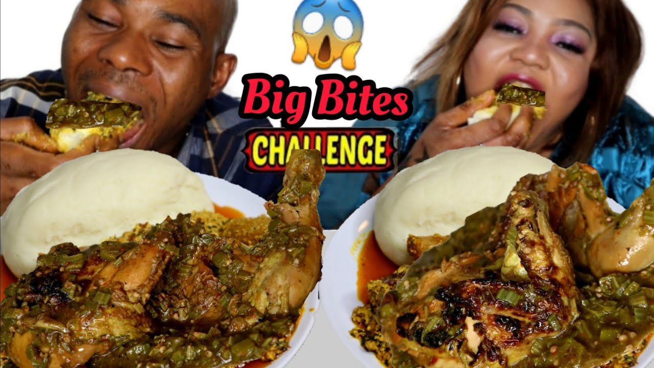 ASMR BIG BITES CHALLENGE | FUFU AND SEASONED CHARCOAL GRILLED CHICKEN WITH OKRO SOUP | AFRICAN FOOD