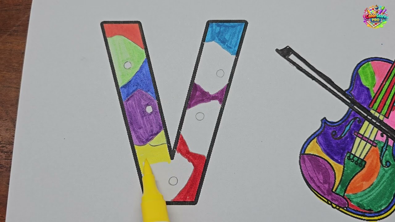V for Violin Coloring | Learn Letter V with Violin Drawing & Coloring for Kids