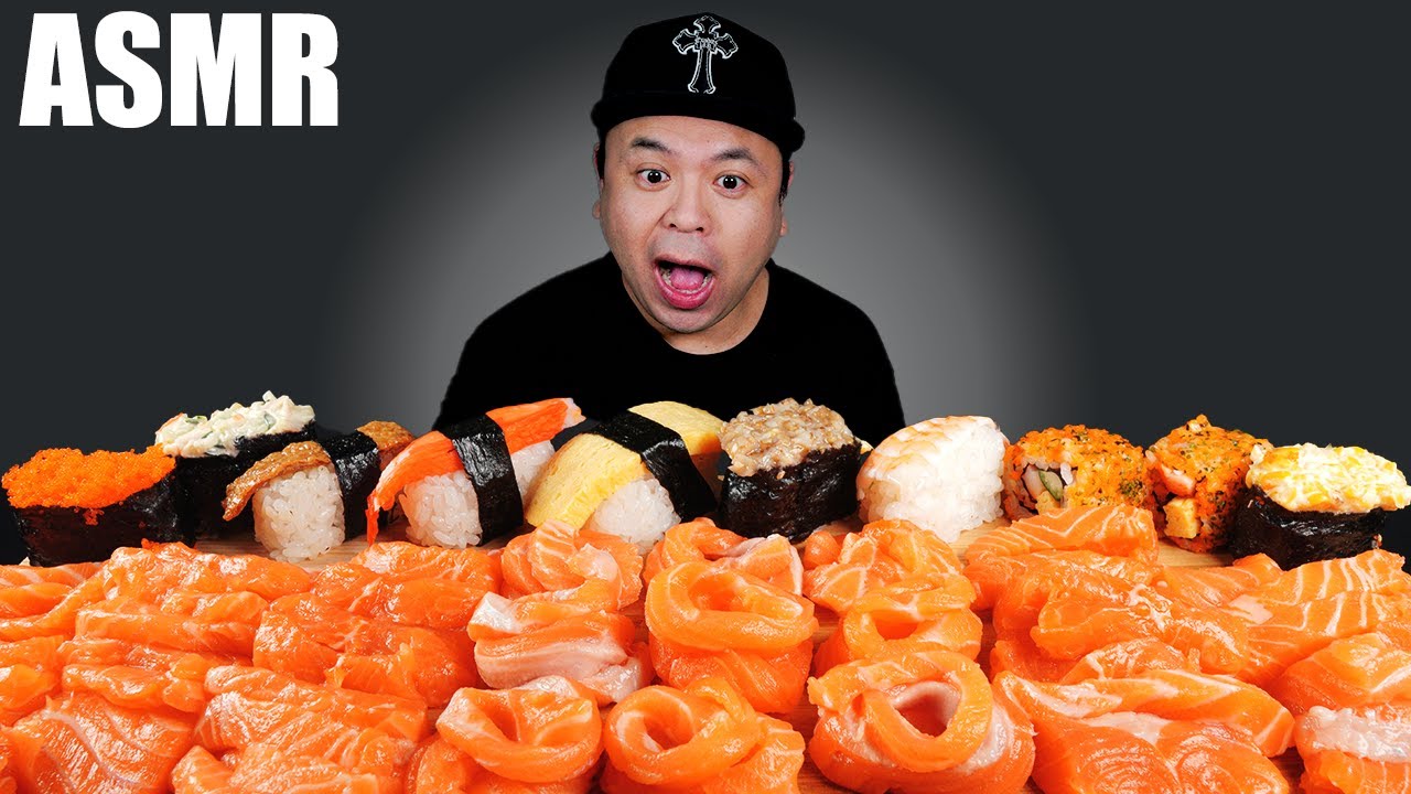 ASMR SALMON SASHIMI SUSHI MUKBANG (EATING SOUNDS) | ASMR JonOnTable