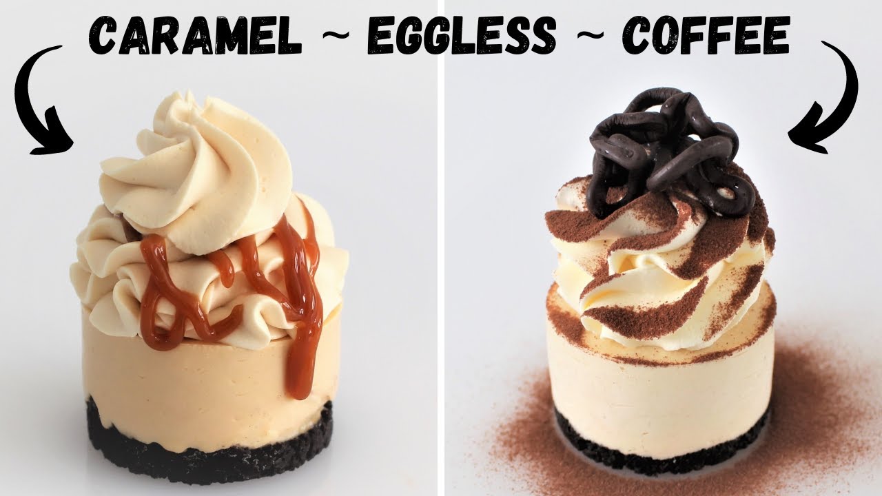 2 x Easy Eggless Mini Cheesecakes NO Bake Recipe Compilation Caramel and Coffee