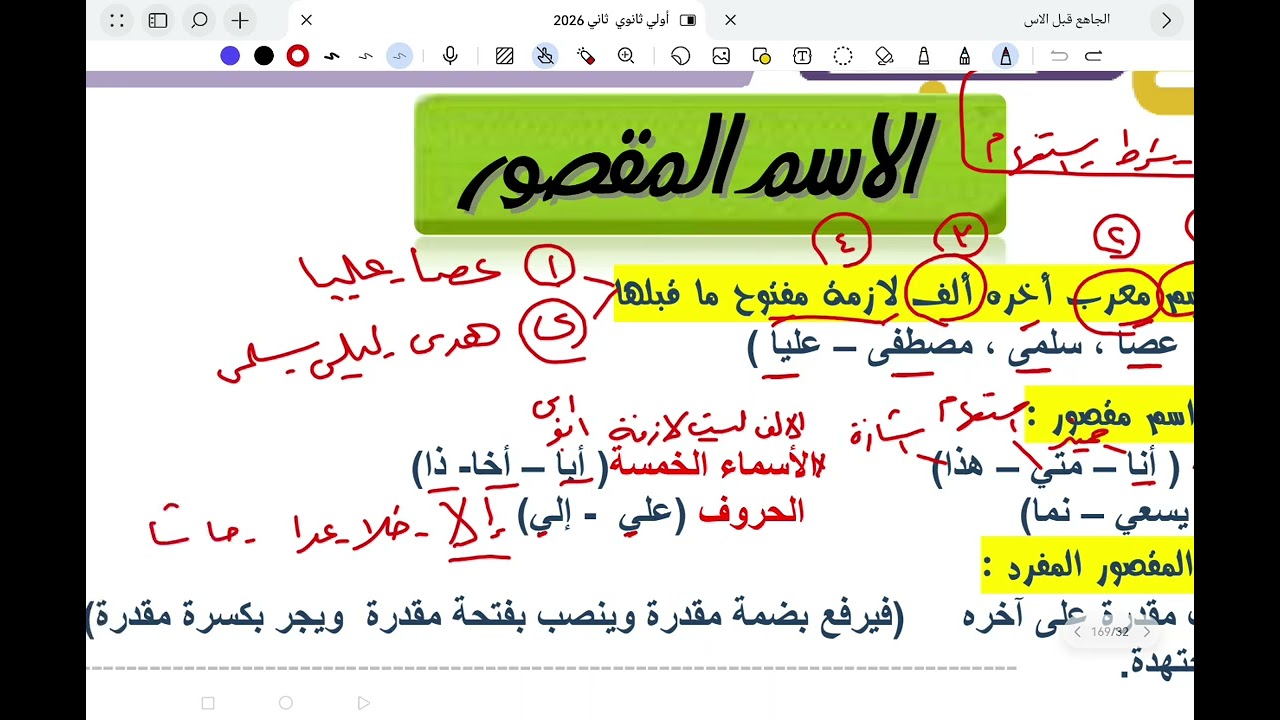 الاسم المقصور أولى ثانوي 
