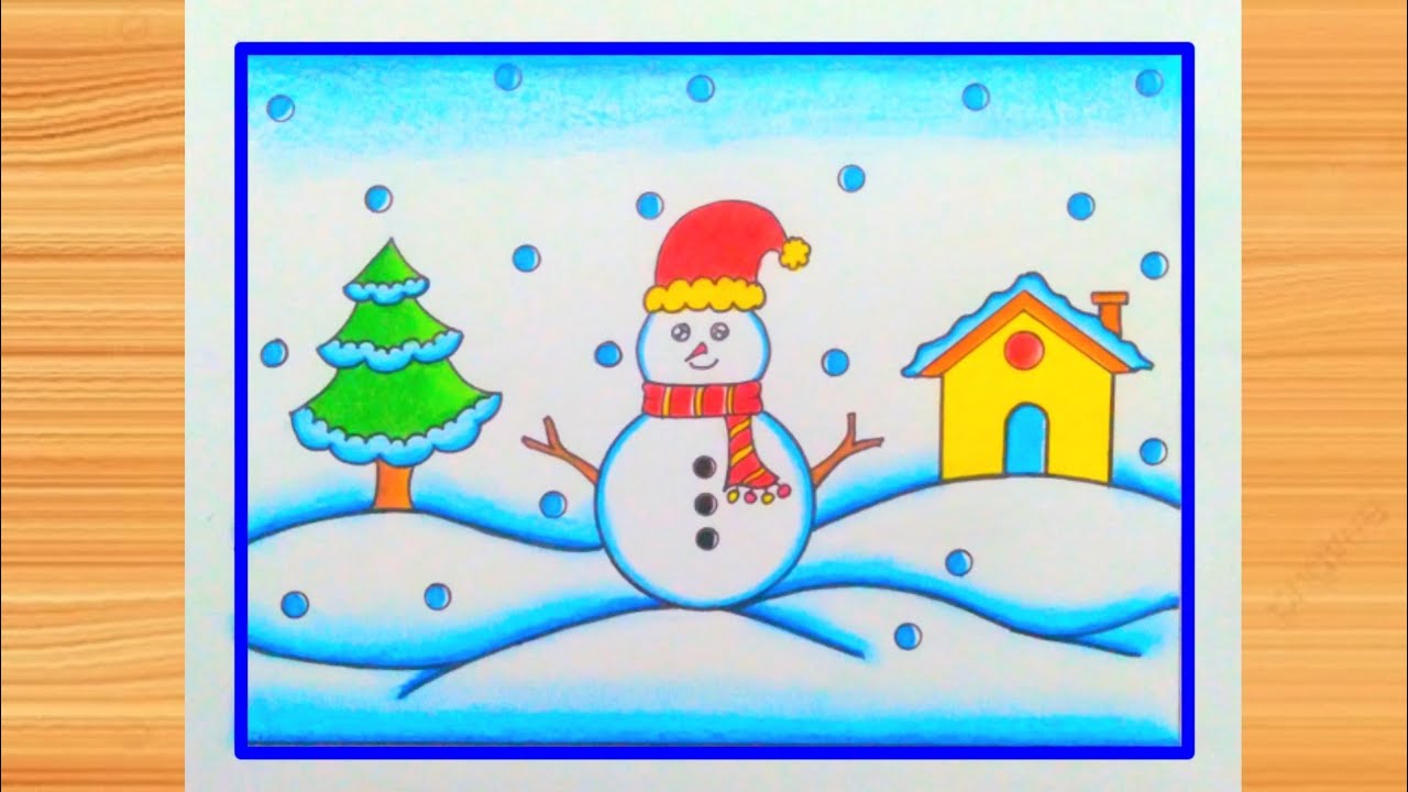 How to Draw Winter Season Scenery | Easy Winter Drawing Step by Step |How to Draw Snowfall Drawing☃️