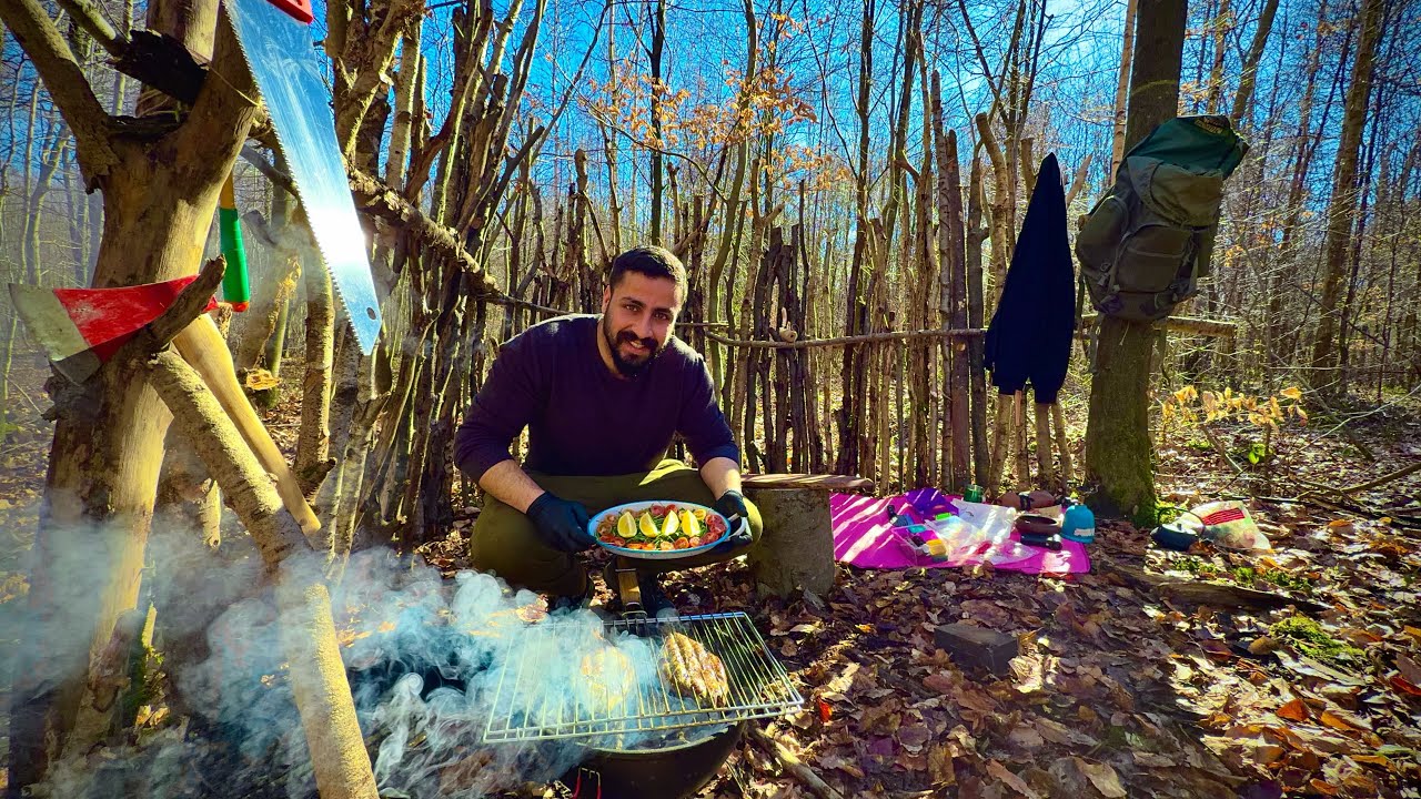 Forest Camping &Grilling Over Fire Real Wild Adventure