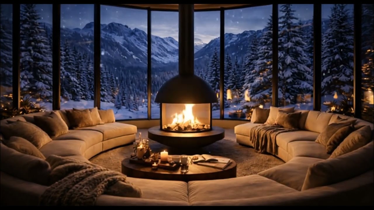 3 Hours Luxury Snowy Mountain Cabin 🔥 Grand Fireplace Piano for Deep Sleep