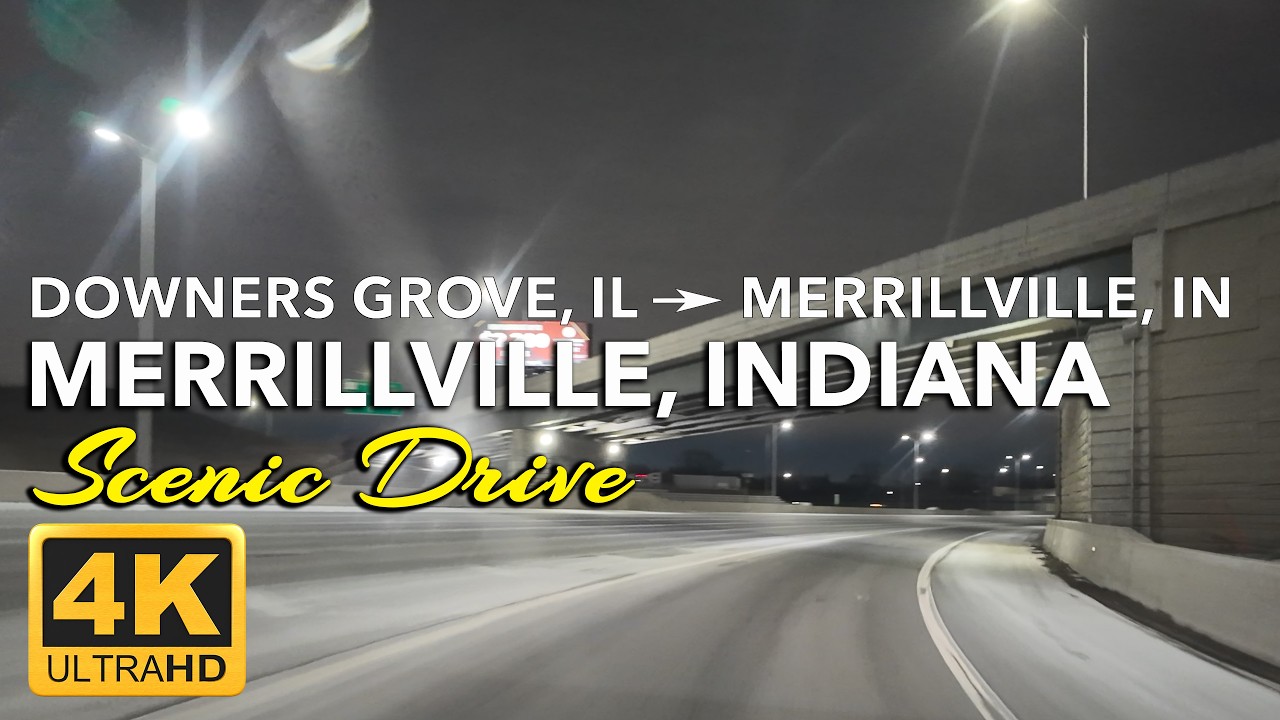 Scenic Night Drive from Downer’s Grove, IL to Merrillville, IN | Night Highway Glow