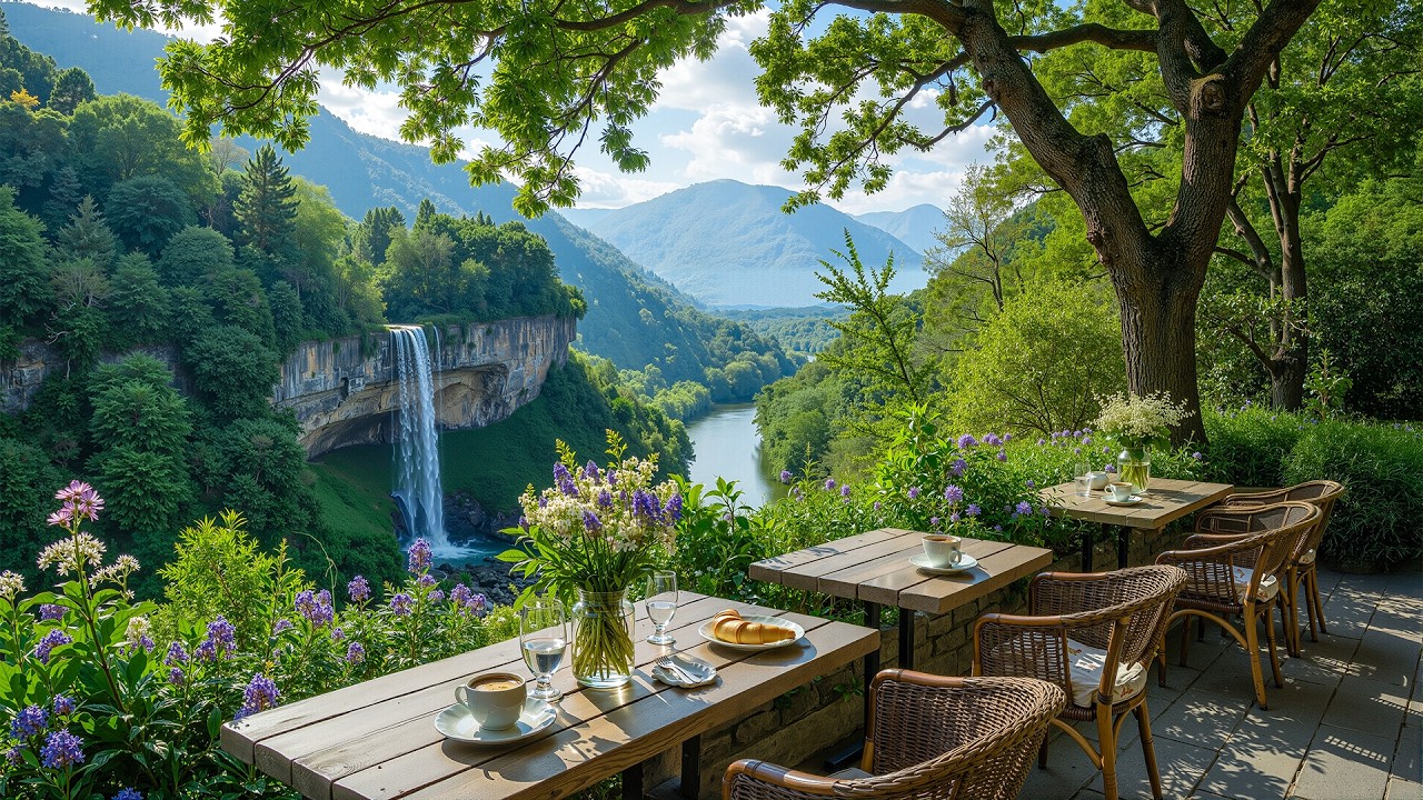 Serene Mountain Forest Coffee Terrace Jazz 🌿 Spring Jazz with Nature Ambience for Focus & Calm