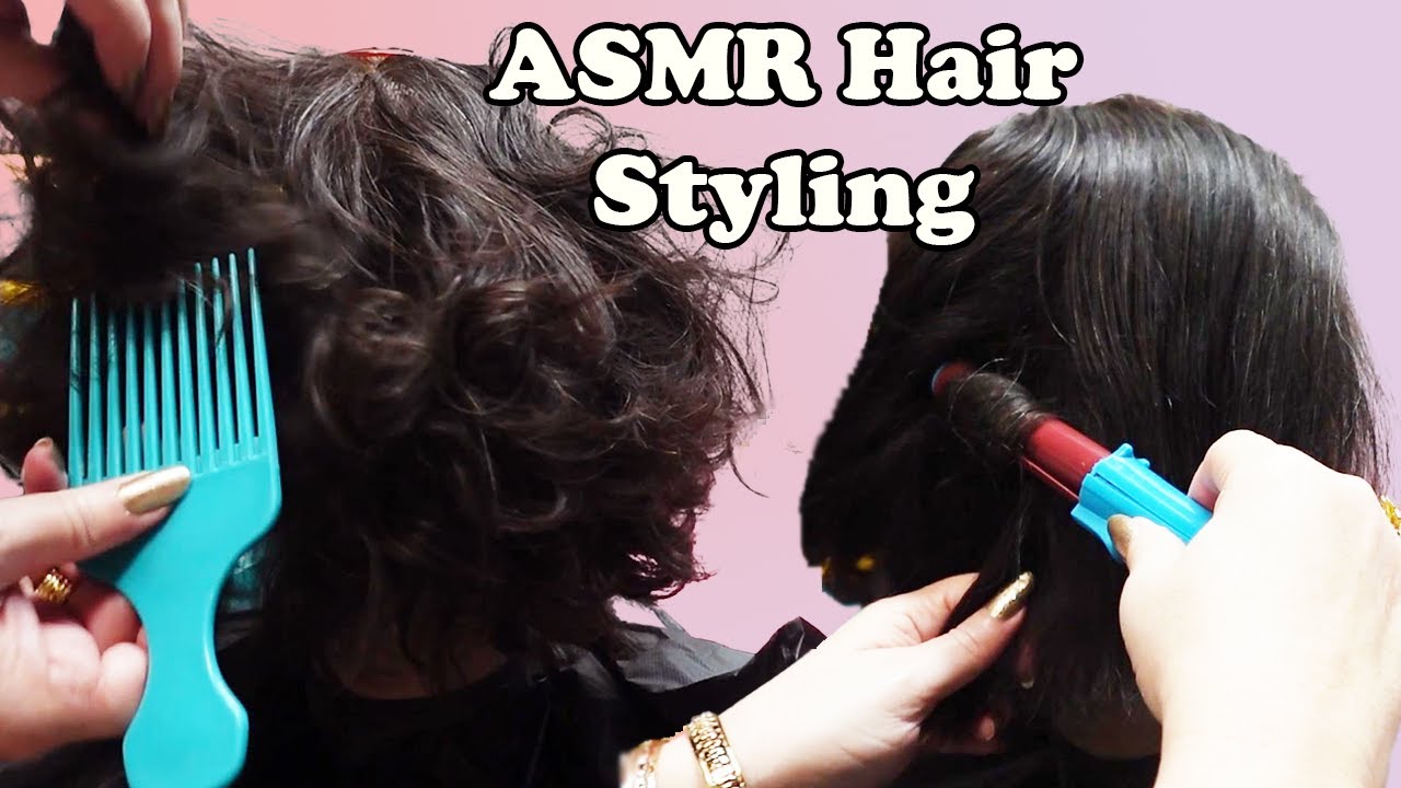ASMR Hair Combing & 80's Styling with Curling Iron | No Talking | Bracelets