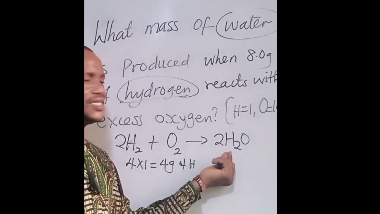 Mole: what mass of water is produced when 8.0 g of hydrogen reacts with excess oxygen 
