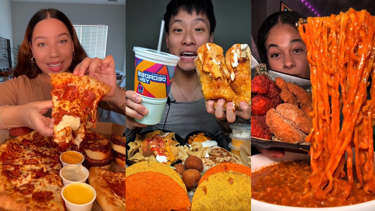 TIKTOK Mukbang Compilation | Pizza Hut, In-N-Out, Wingstop, Birria Tacos, Chipotle, & More! 🍕🍔🍗🌮🥙