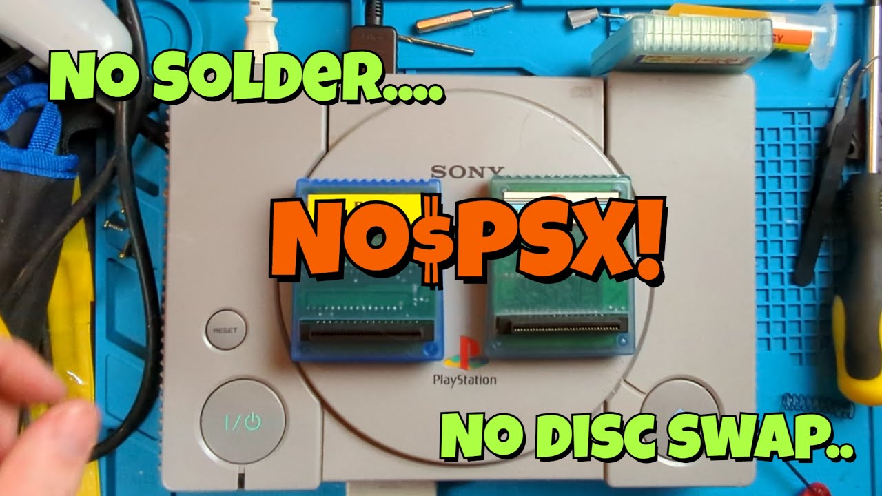Play backups on your stock Playstation - no solder - no disc swap! Installing  No$PSX on cheat carts