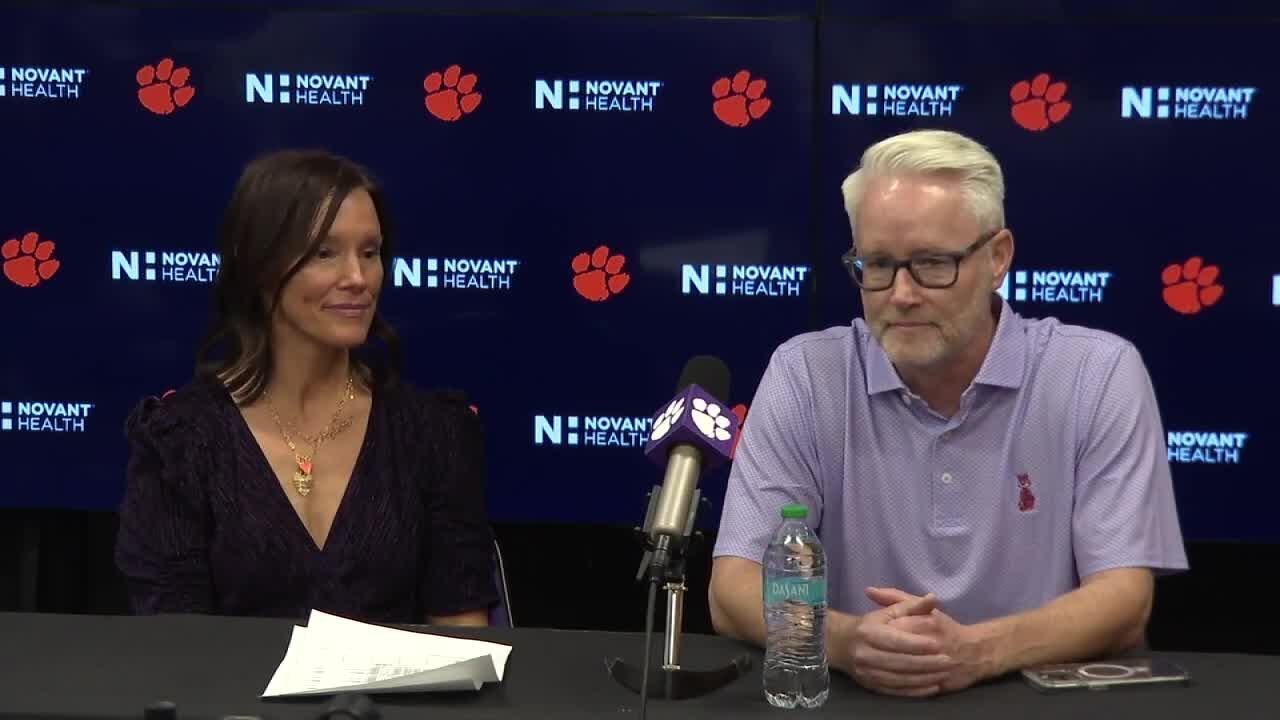 Clemson gymnastics co-head coaches postgame following meet against former team Cal