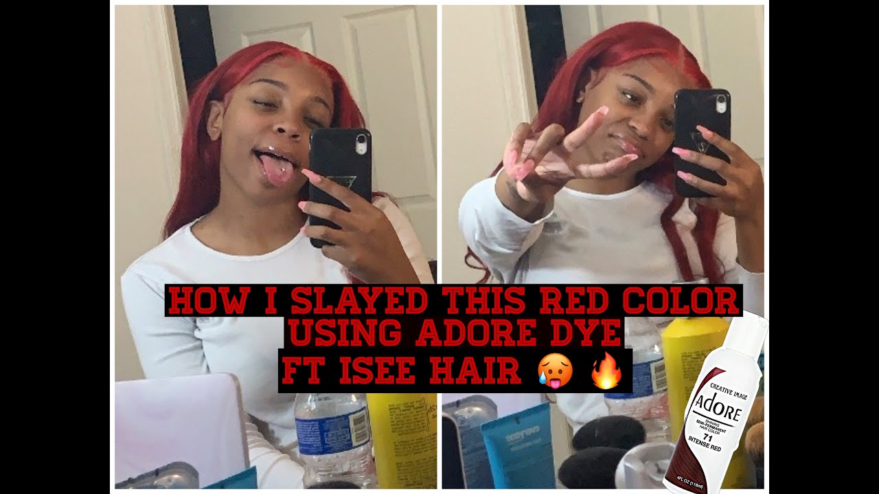 HOW I SLAYED THIS RED COLOR USING ADORE DYE FT ISEE HAIR