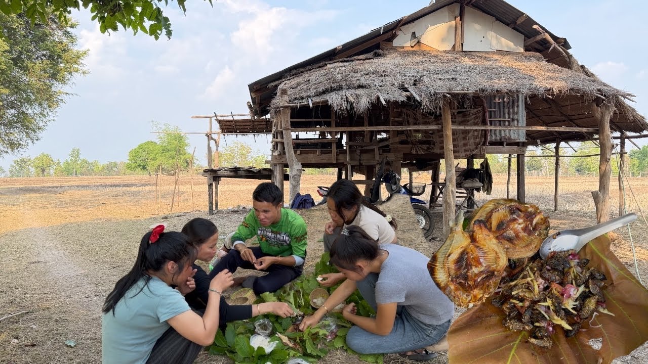 ກິນເຂົ້າປ່າ ກ້ອຍແມງອີຫໍ່ຜັກກະໂດນ🇱🇦กินข้าวป่า ก้อยแมงอีห่อผักกระโดน