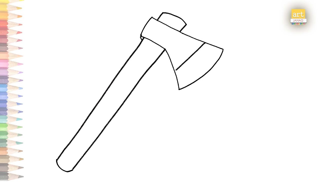 Axe outline drawing easy | How to draw an axe tool step by step | Outline drawings | art janag