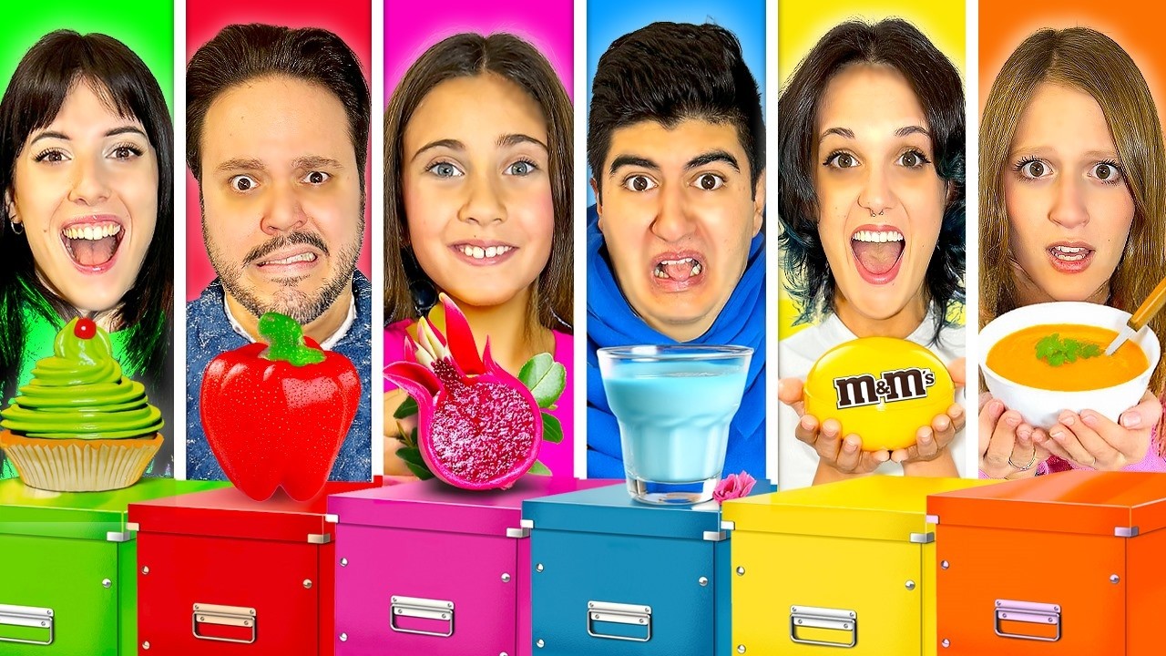 MANGIAMO SOLO CIBO DEL COLORE DELLA SCATOLA CON I NOSTRI NUOVI AMICI PER 24 ORE! 📦