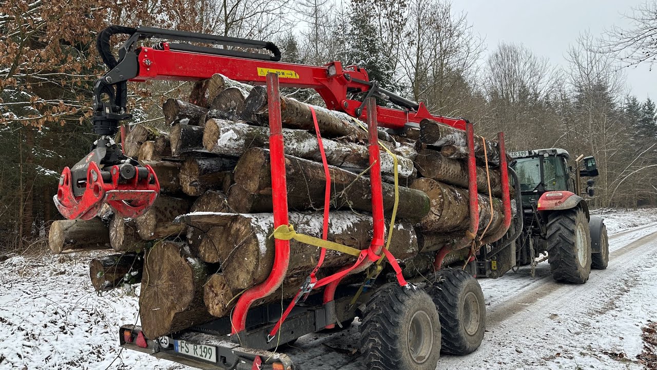 Schneebruch Aufarbeiten mit Steyr Kompakt und Krpan Rückewagen Teil 1