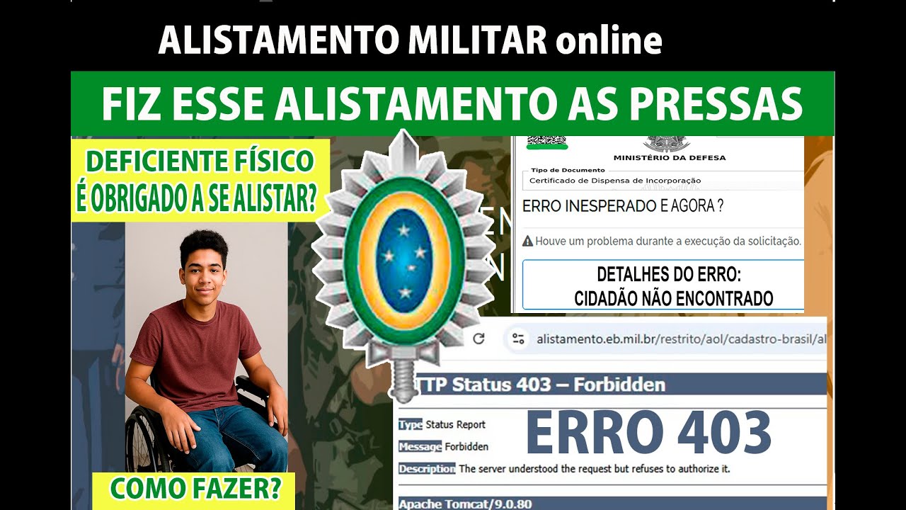 ALISTAMENTO MILITAR , ERRO:CIDADÃO NÃO ENCONTRADO, DEFICIENTE PODE SE ALISTAR, ERRO 404,   #exercito