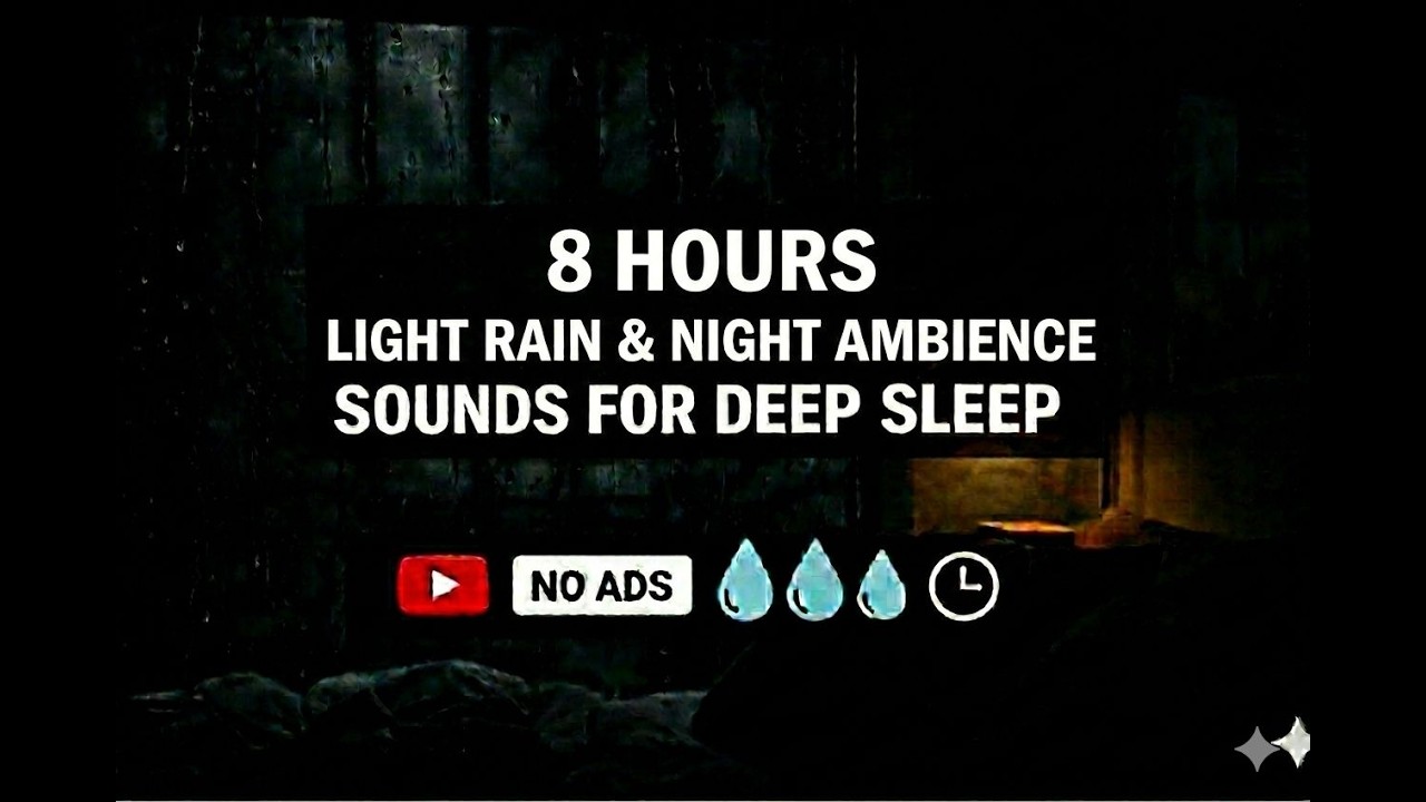 Light Rain for Sleep • Black Screen • No Ads • 8 Hours