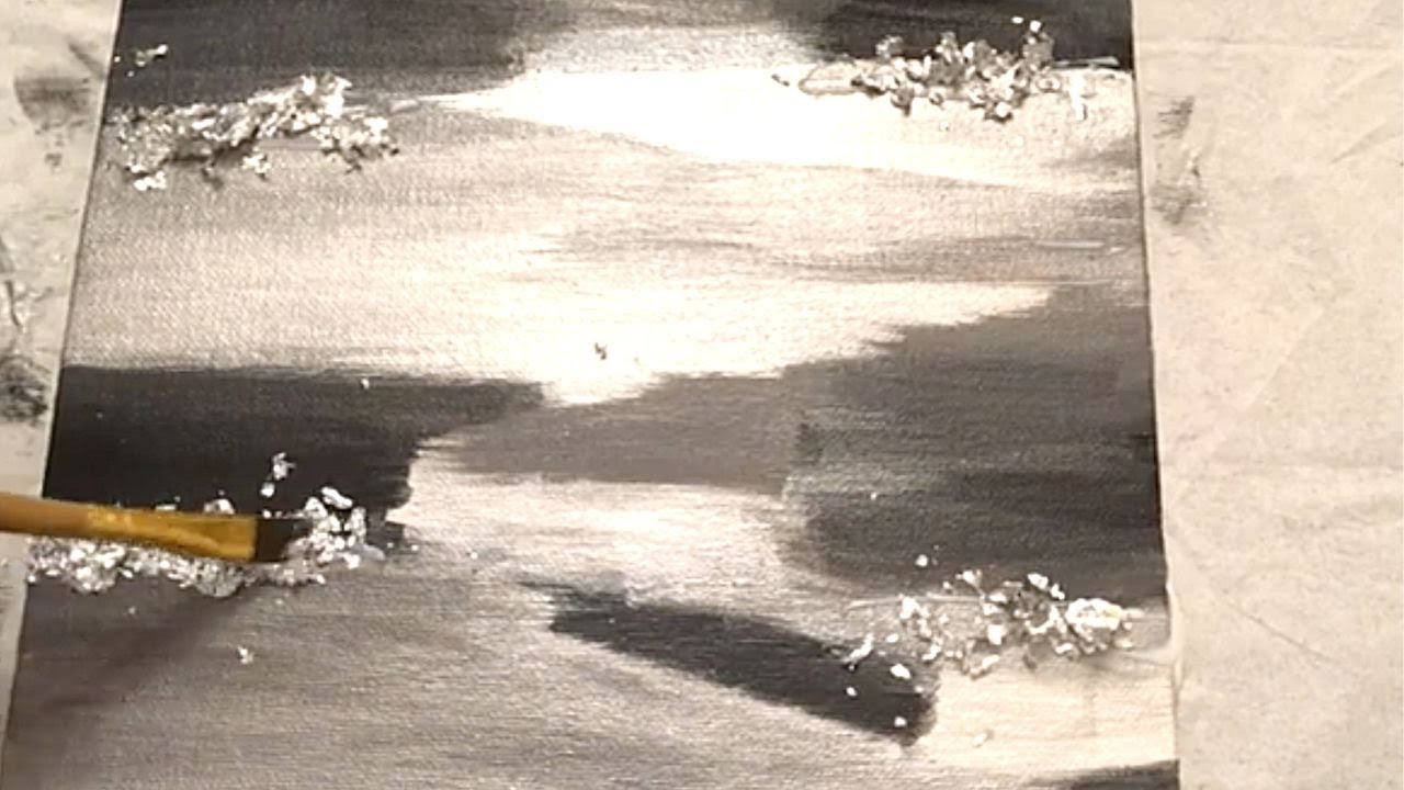 DIY Black, Gray, White and Silver Leaf Glitter Wall Art