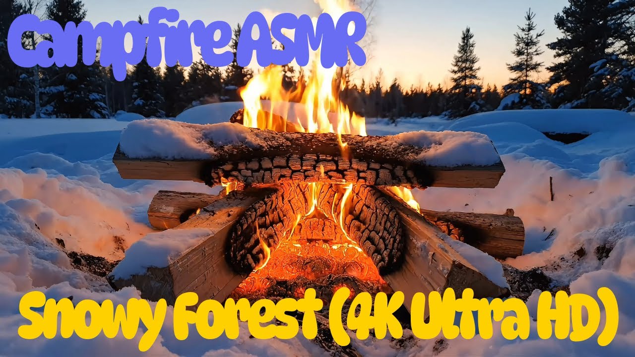 3 Hours Cozy Campfire ASMR 🔥❄️ | Crackling Fire Sounds in Snowy Forest 4K