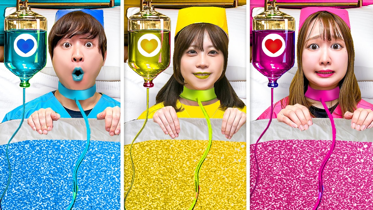 【対決】3色のカラフルナース！？水色vs黄色vsピンク色でナース対決！みんなはどの色が好き？痛いよ〜＞＜高熱で入院！？バイキンを倒して風邪を治そう！