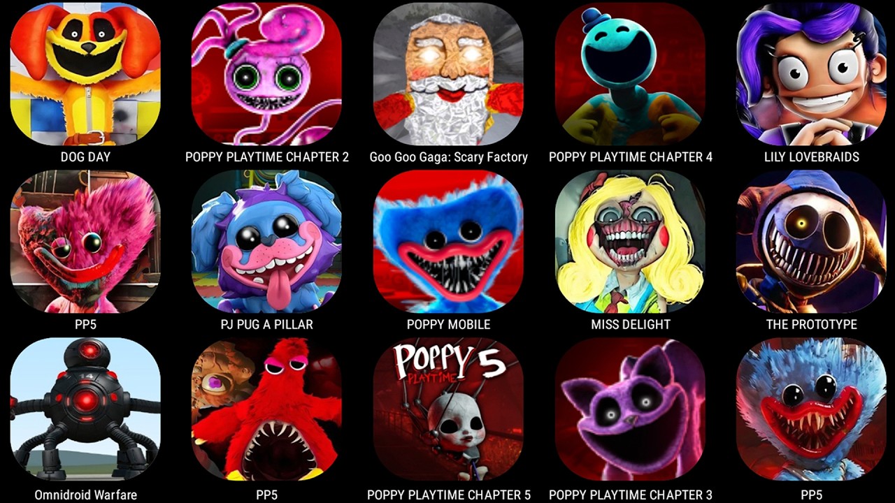 Poppy Playtime Chapter 5 Mobile,Poppy Playtime 1-2-3-4 All New Bosses,Omnidroid v.10,Goo Goo Gaga...