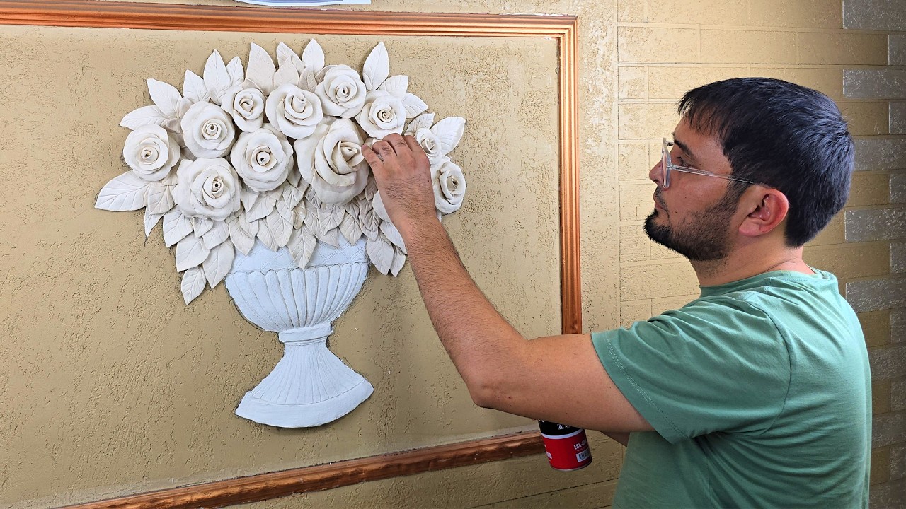 Creating stunning rose bas-relief from simple clay – gorgeous floral art tutorial