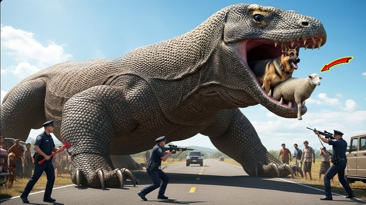 Heroes Confront Giant Komodo Dragon to Save German Shepherd and Sheep.