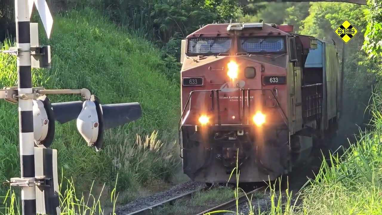Trem Vencendo a Rampa de Cedral (SP) - Locomotivas em Aceleração Máxima com Mais de 100 vagões 