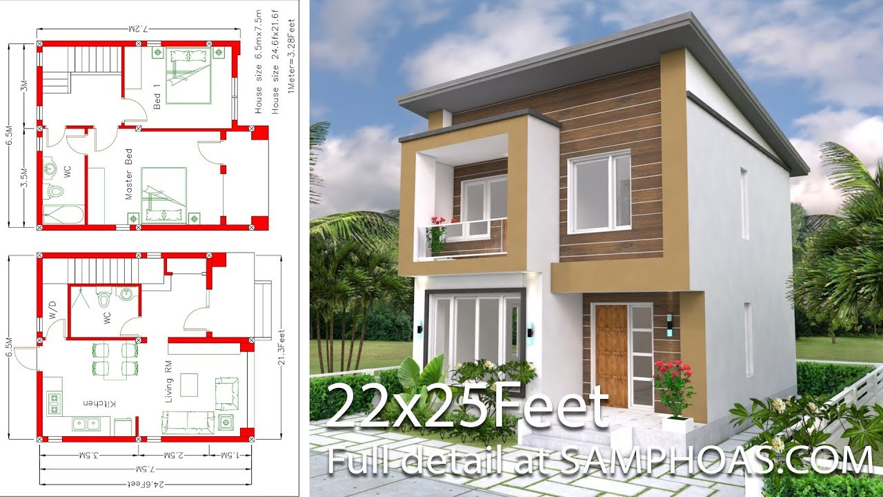 House Design with Full Plan 6.5x7.5m 2 Bedrooms