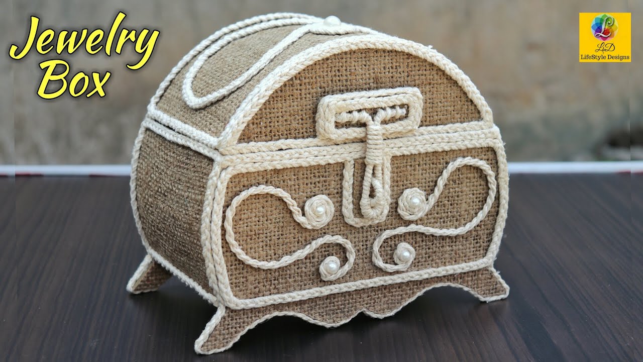 Beautiful jewelry box with Jute, Cotton Thread and Cardboard | DIY Jewelry Box Design Craft Idea