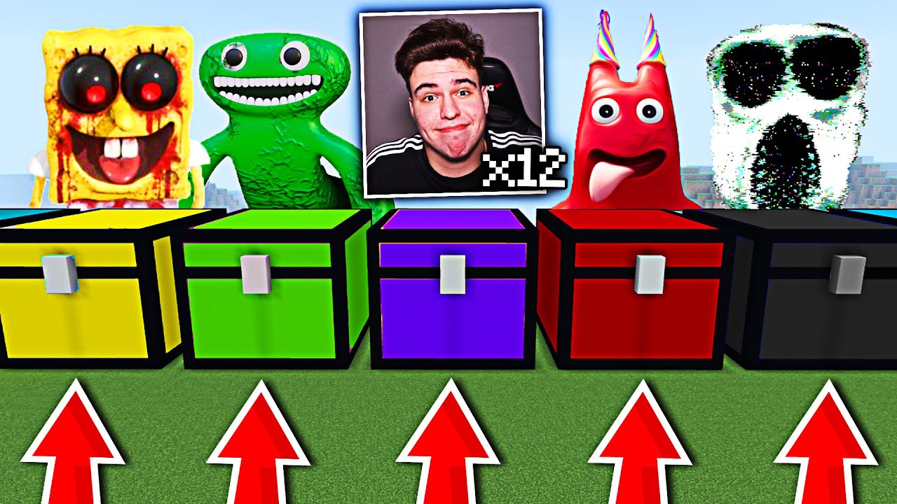 12 CHEST-URI în MINECRAFT ! Care e CORECT?! (Garten of Banban, Roblox Doors, Spongebob.exe, Granny)