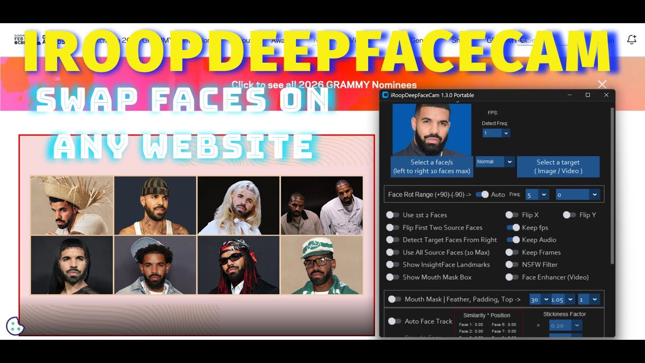 iRoopDeepFaceCam — браузерная версия для замены лиц. Меняет все лица на любом веб-сайте.