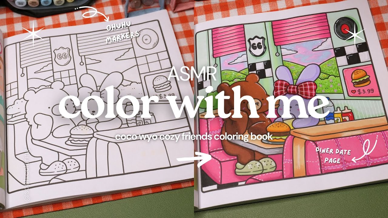 color with me (ASMR) 💚🩷 Coco Wyo ‘Cozy Friends’ using Ohuhu markers | asmr coloring + music