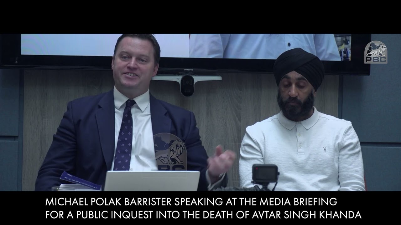 Michael Polak speaking at the media briefing for a public inquest into the death of Avtar S Khanda