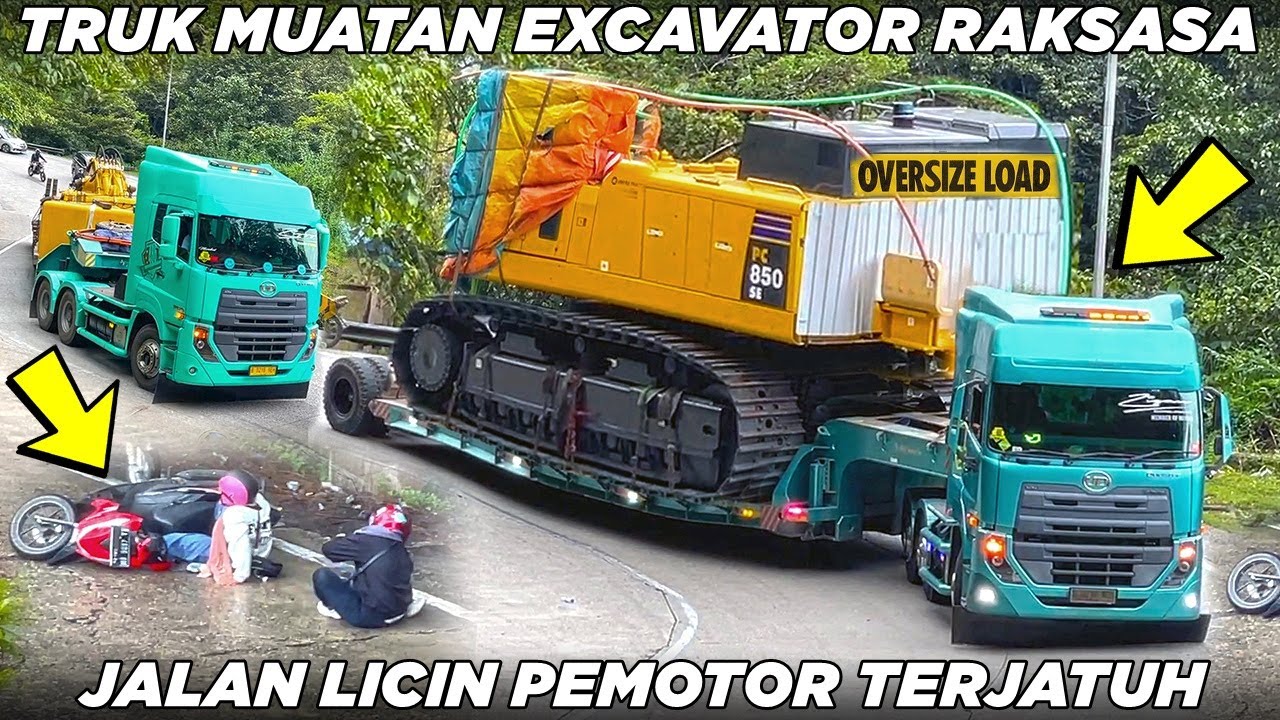 Heboh Truk Muatan Monster Tambang 80 Ton Lewat Sitinjau Lauik, Jalan Licin Pemotor Tiba Tiba Jatuh