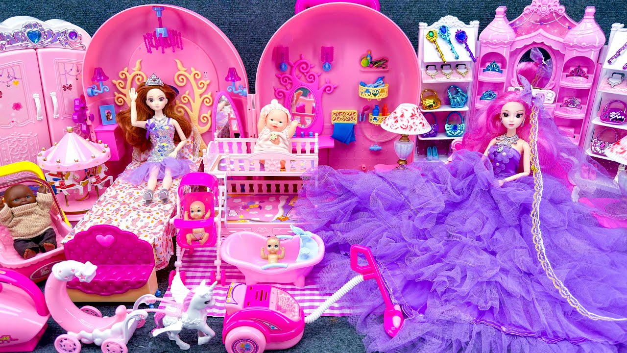 20 Minutes Satisfying Unboxing Pink Princess Doll House & Wedding Bed Collection Review Toys ASMR