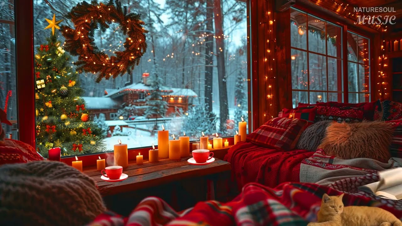 Cozy Christmas Cabin Ambience 🎄 Candlelight, Snowfall & Soft Piano for Deep Sleep | NatureSoul Music