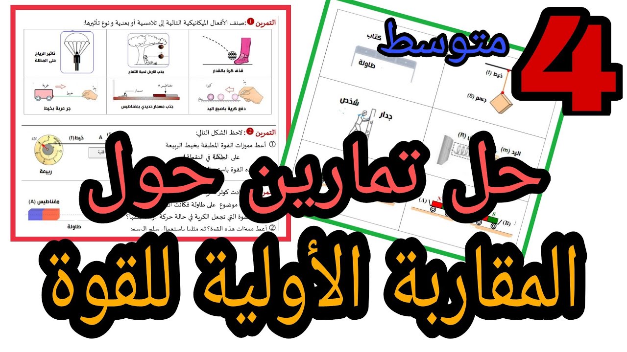 سلسلة تمارين المقاربة الأولية للقوة مع الحل المفصل | فيزياء الرابعة متوسط