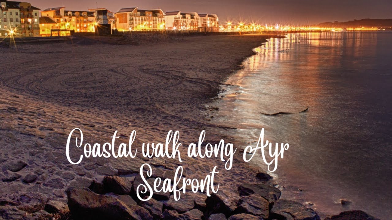 Sunset coastal walk along Ayr promenade and beach