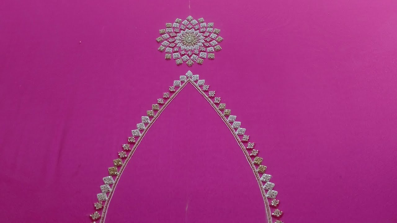 New Trending Hand Embroidery V-Neck Design | Colourful Flower Work | Kar dana & Thread Work