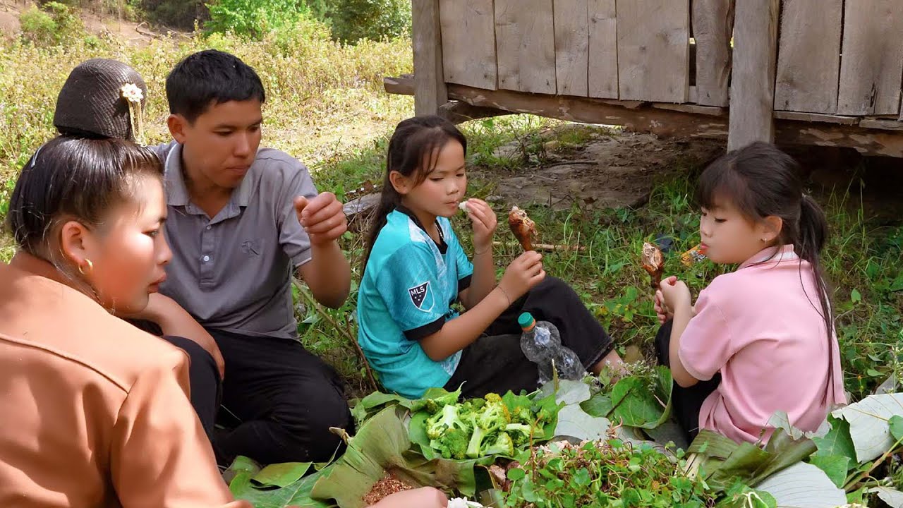 Lunch on the field with family, clearing grass to prepare for planting | Family Farm