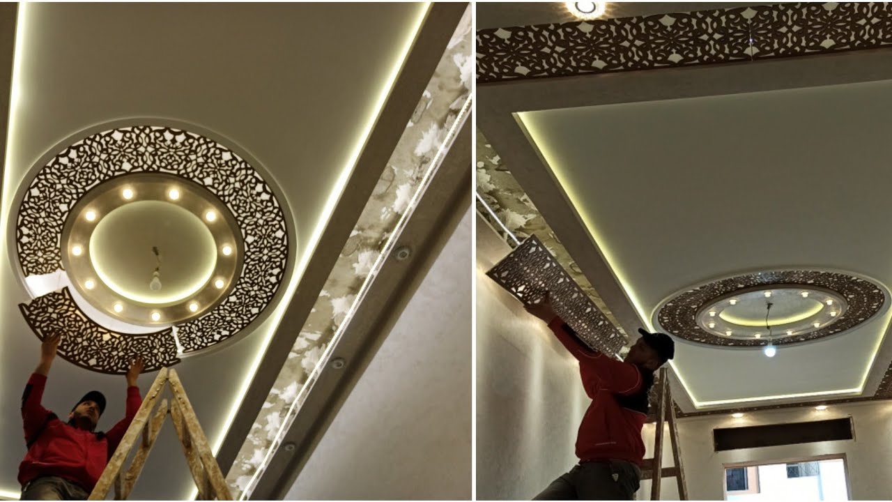 تركيب ديكور خشب ليزر سي ان سي في الجبسInstallation d'un décor en bois CNC laser dans du gypse