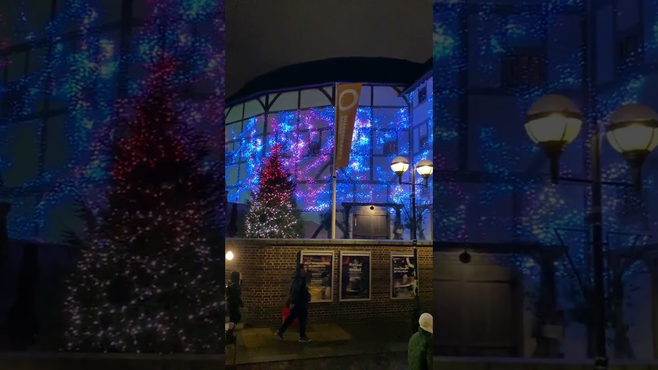 LONDON | Shakespeare's Globe theatre on the south bank of the River Thames in its Christmas lights