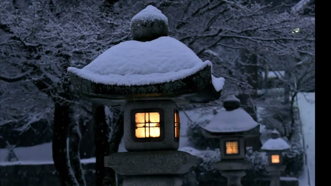 Japanese Scenery Ambient Sounds | Kyoto Temple Snowstorm &mdash; Zen Garden in Winter