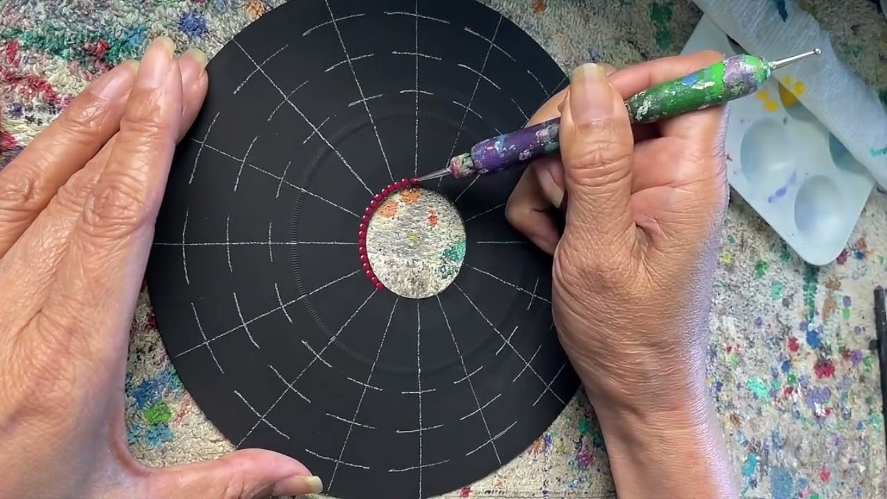 Complete step-by-step Mandala Art tutorial on an upcycled 45 vinyl record #4 series
