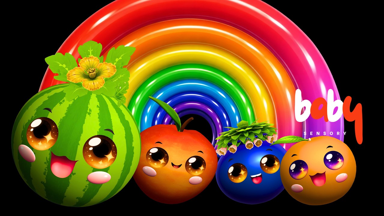 🍓 Baby Sensory Dancing Fruits in a Colorful Tunnel ⭕ Stacking Rings | Learn Colors for Toddlers