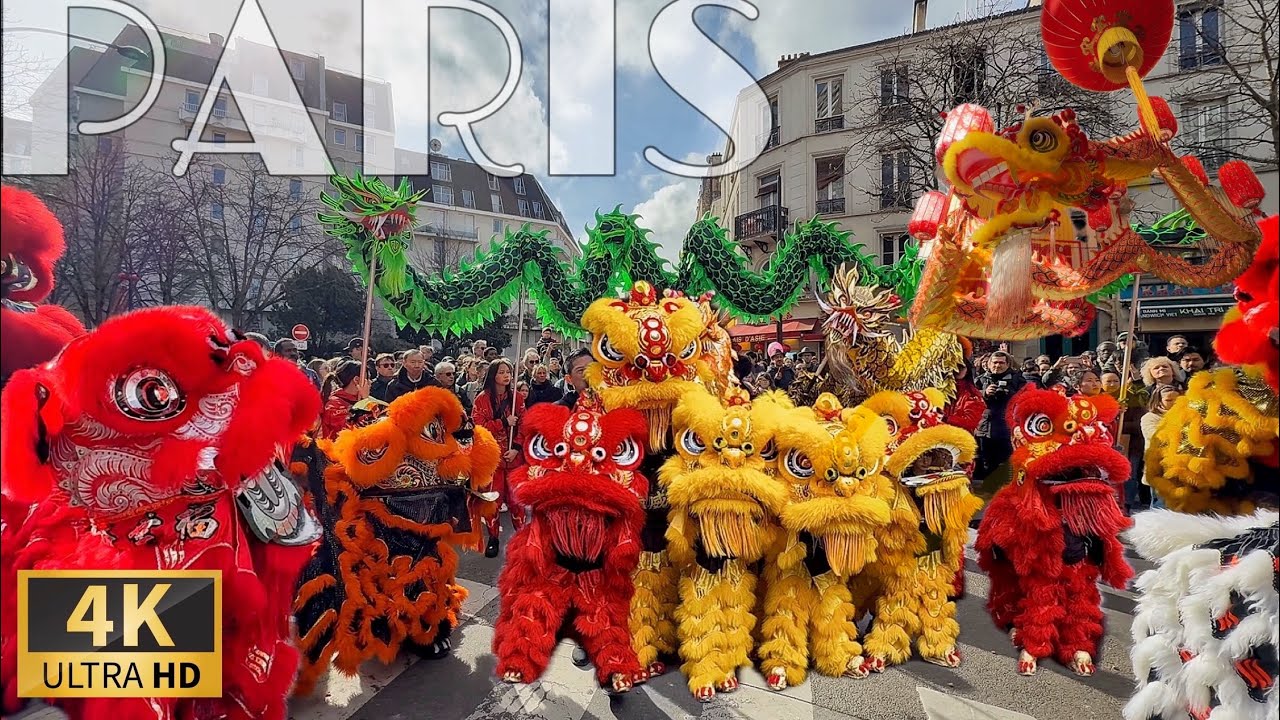 [🇫🇷Paris France 4K 120FPS Walking Tour]  Chinese Lion & Dragon Dance Event in Paris 03/March/2026